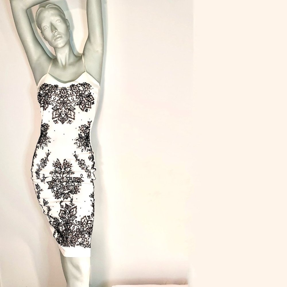 Boohoo White Embroidered Bodycon Dress